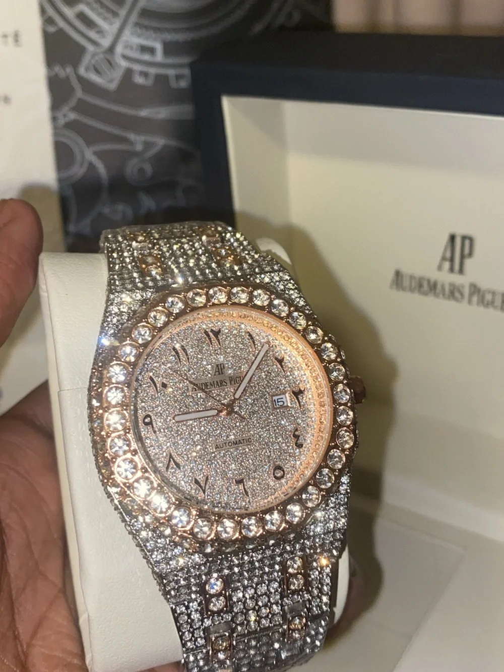 Audemars Piguet Two-Tone Diamond Pavé Watch in Silver and Rose Gold